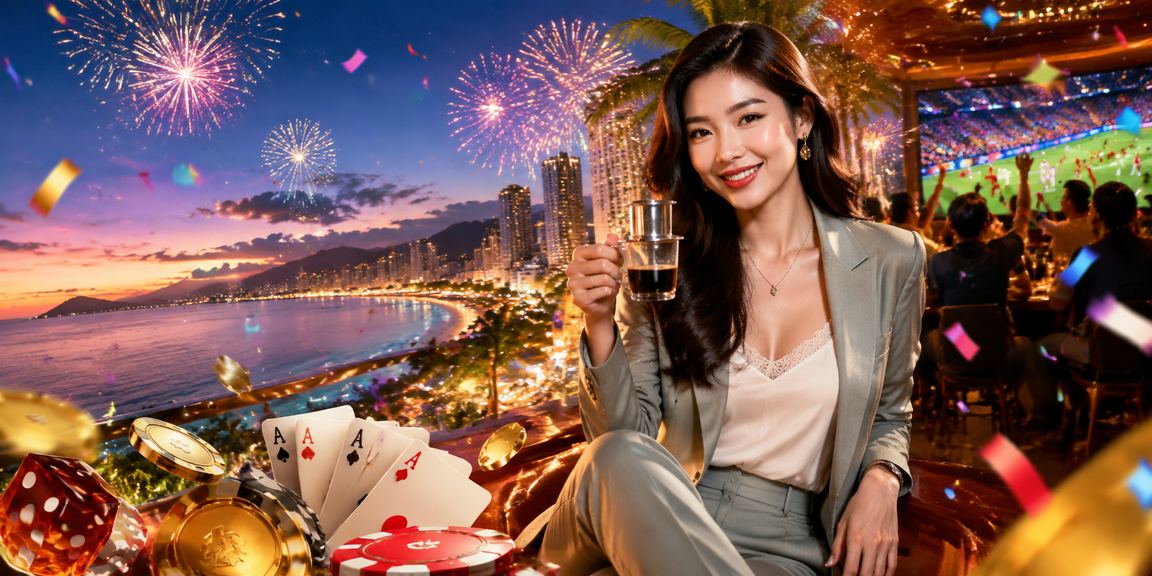 Người chơi game bài tại quán cà phê bãi biển Nha Trang buổi tối